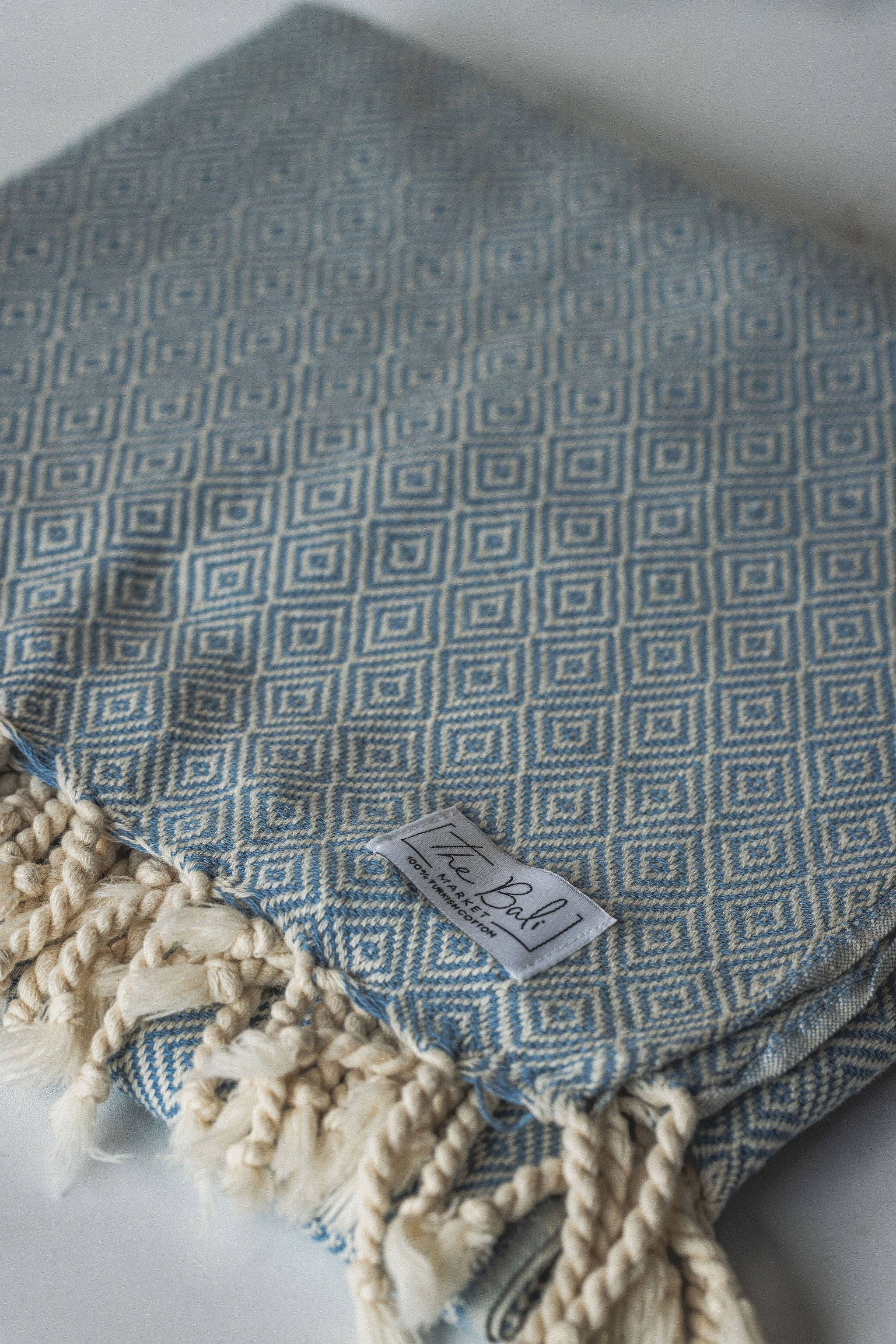 The Bali Market - Vente Serviettes de bain - Serviette de bain Diamond Design à pompons non blanchis7