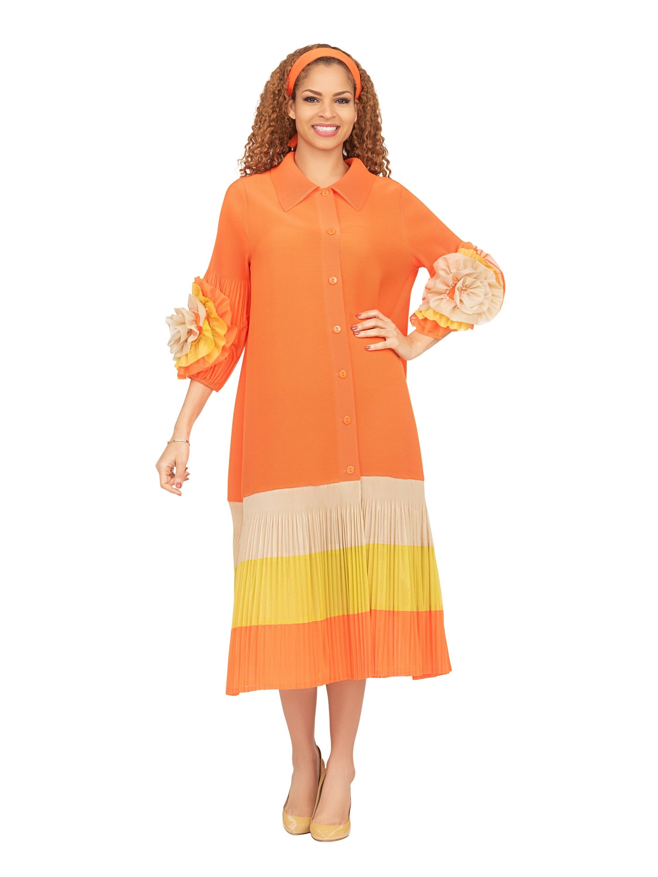 Giovanna - Venta al por mayor Vestido - Mujer - Vestido Camisero con Cuello de Muesca y Bloques de Color en Plisado0