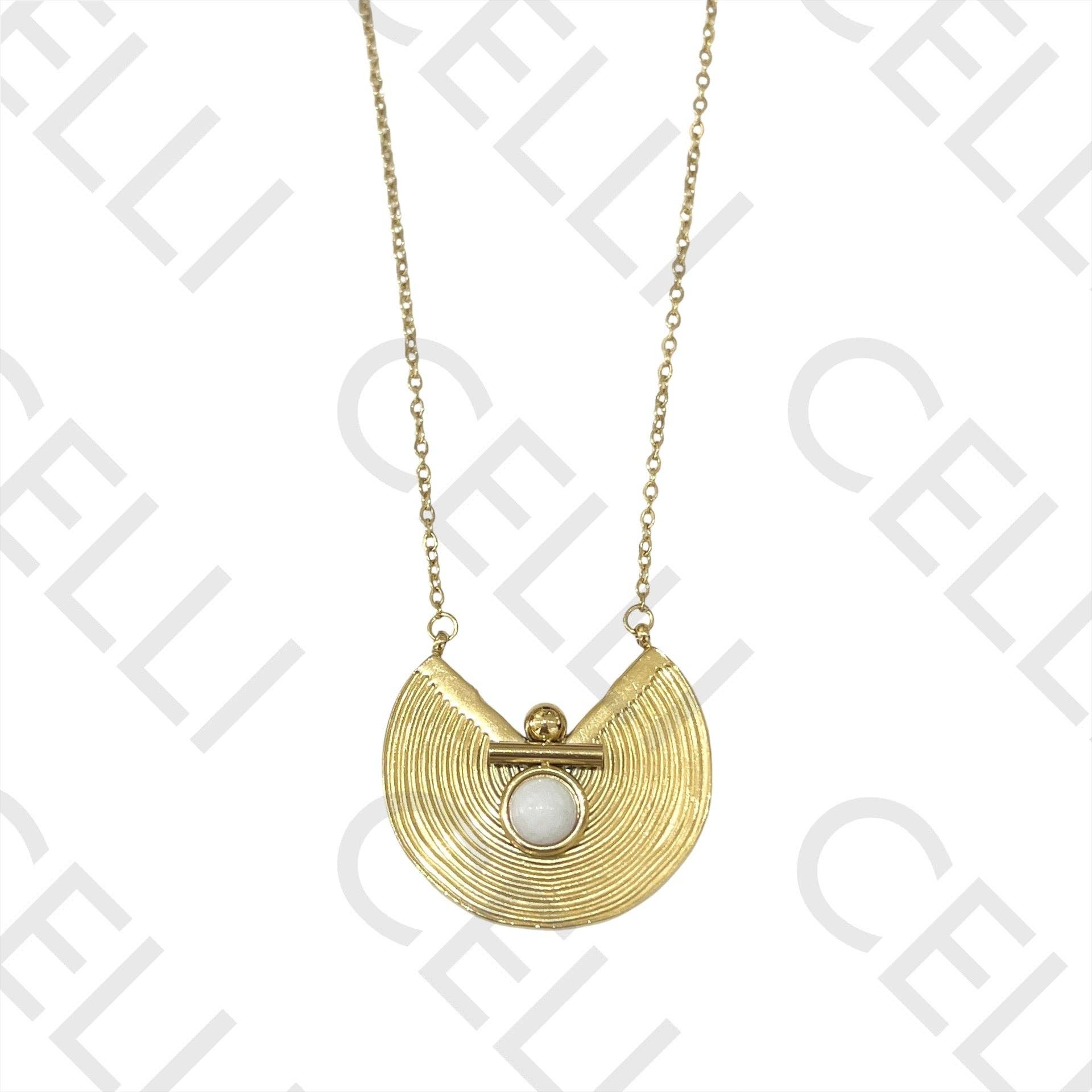 Celli Biju - Wholesale Bib Necklace - Steel Necklace - round with natural stone0