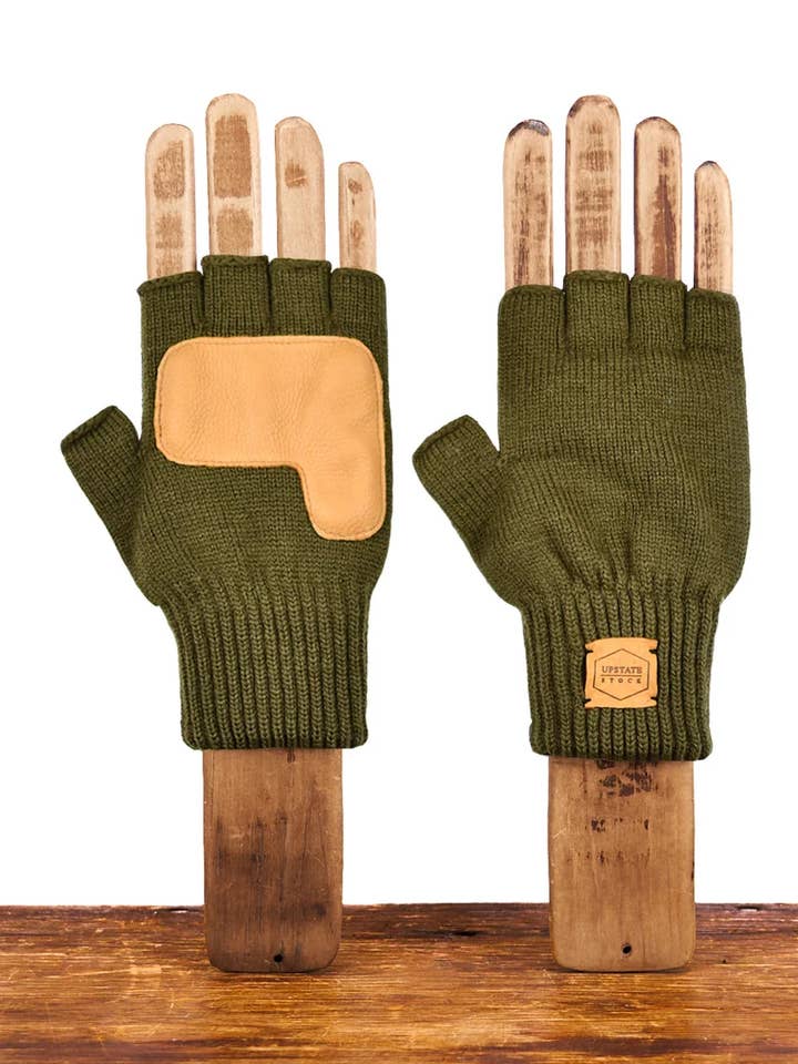 Moss Merino Wool Fingerless Glove for wholesale by Upstate Stock