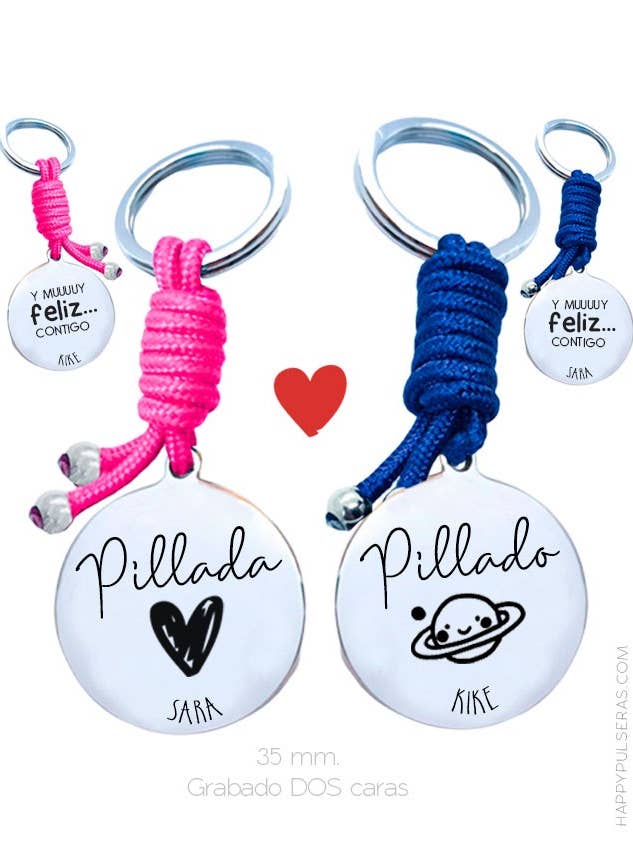 Deux porte-clés en acier inoxydable et une corde nautique de 35 mm gravée environ 2 pour la vente par Happypulseras