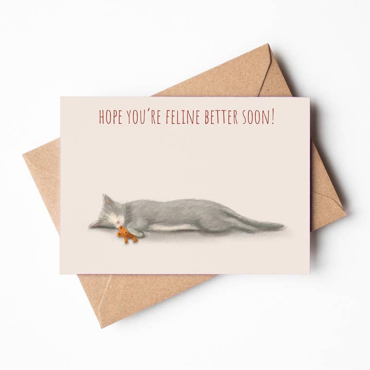 Hope You're Feline Better Soon Cat Greeting Card for wholesale by Jo Couch