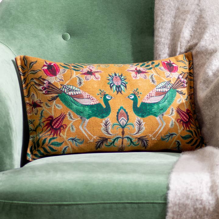 Holland Park Duo Rectangular Peacock Cushion Ochre for wholesale on Faire