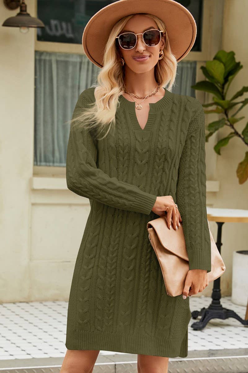 Lily Clothing - Wholesale Dress - Women's - LONG SLEEVE V NECK TWO SIDE SLIT SWEATER DRESS_CWDSD16968