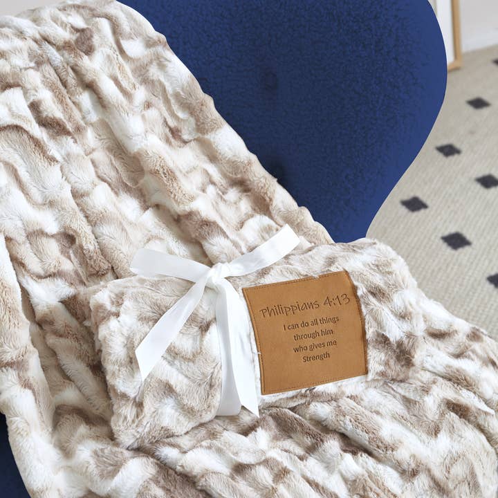 Duke Imports - Wholesale Throw Blanket - "I Can Do All Things" 1-Ply Faux Fur Patch Throw 50"x60"3