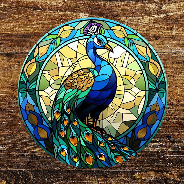 Targa in metallo a forma di cerchio con piume di pavone per la vendita all'ingrosso da parte di The British Metal Signs Company