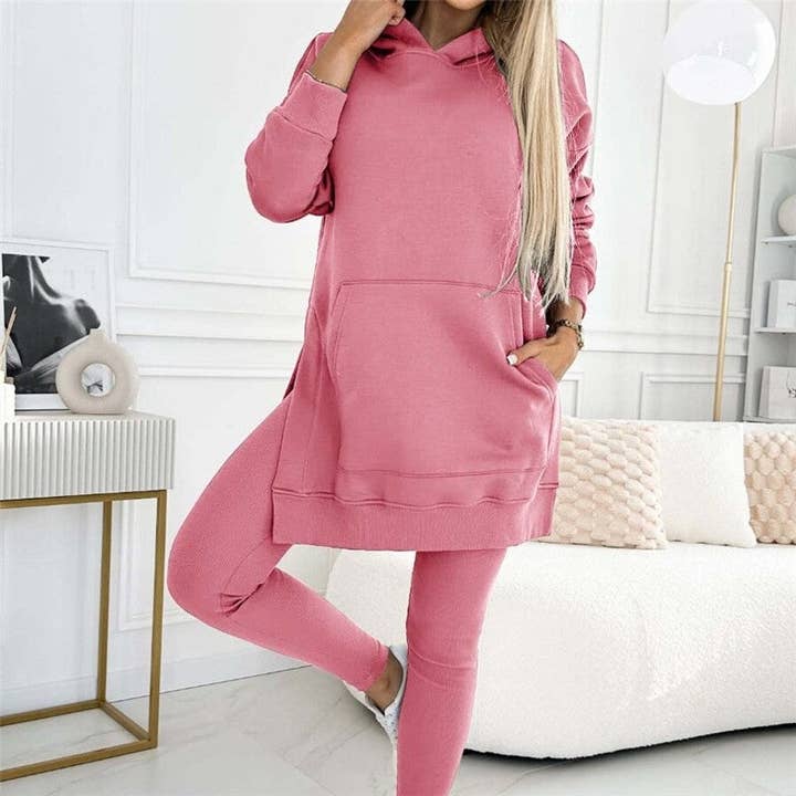 Sheer Trend - Wholesale Lounge Set - Women's - Solid Color Hoodie And Ribbed Leggings Two-Piece Set
