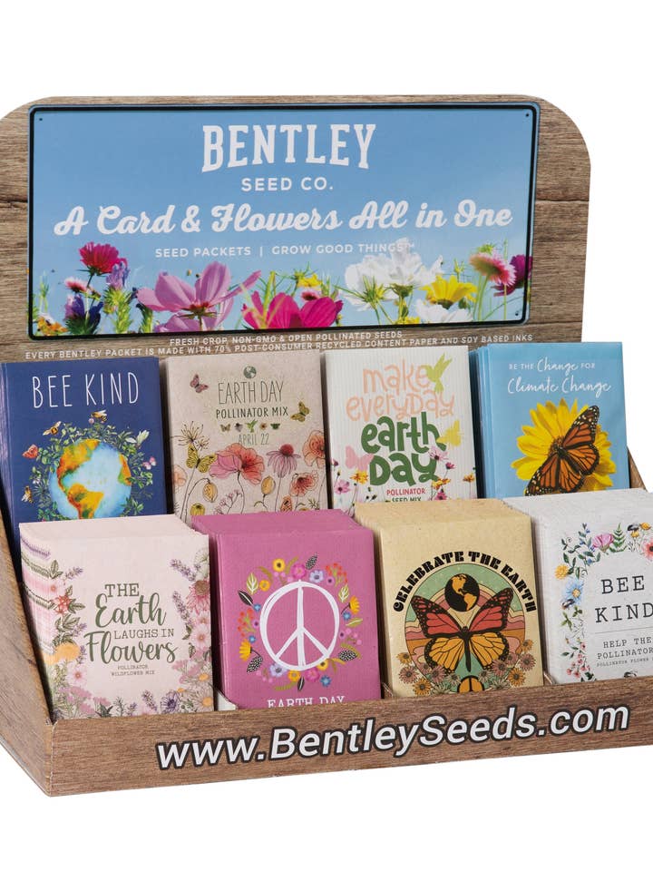 250 Piece Earth Day Favor Seed Packet Retail POS Corrugated Display for wholesale by Bentley Seed Co.