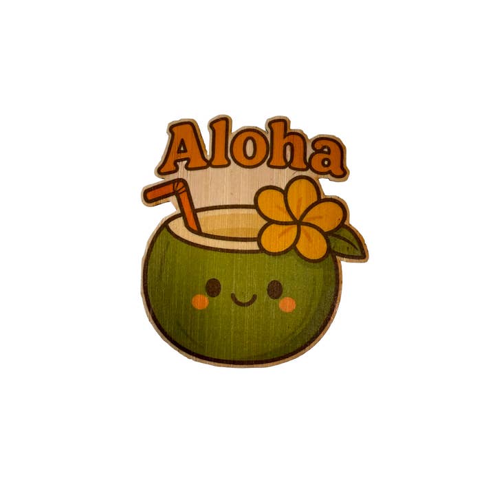 Aloha Coconut Drink for wholesale by Bamboo Wood Stickers