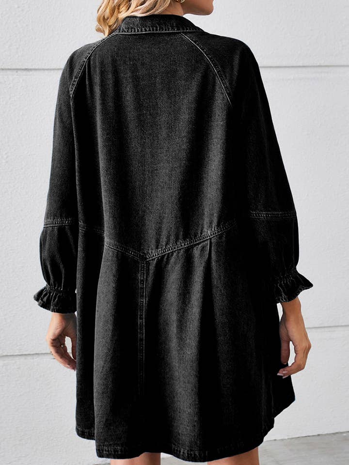 Lily Clothing - Wholesale Dress - Women's - Loose wash long sleeve denim single breasted short dress9