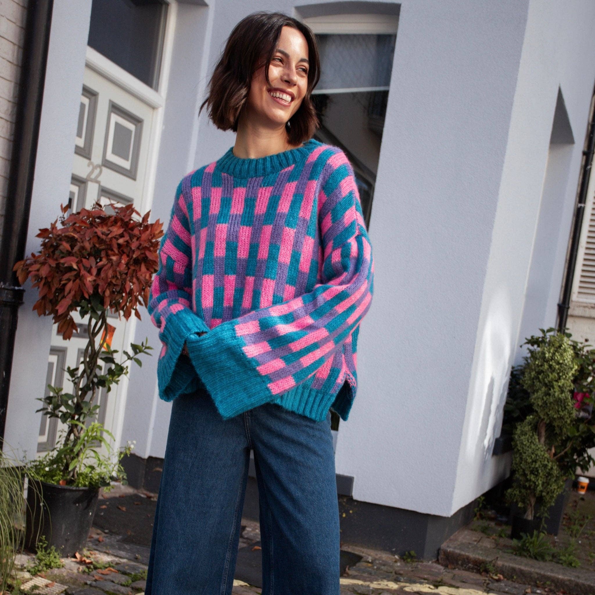 Cara & The Sky - Vendita all'ingrosso Maglione tricot - Donna - Maglione a Maglia con Ampie Maniche a Motivo Geometrico Charlotte - Teal7