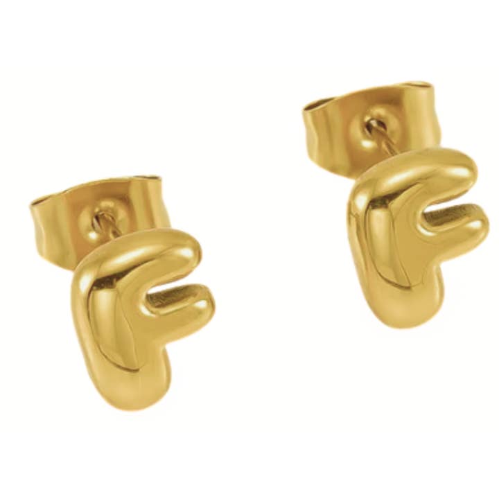 Gelbgold Bubble Letter Mini Ohrstecker mit Buchstaben aus 18K Goldstahl für den Großhandel auf Faire7