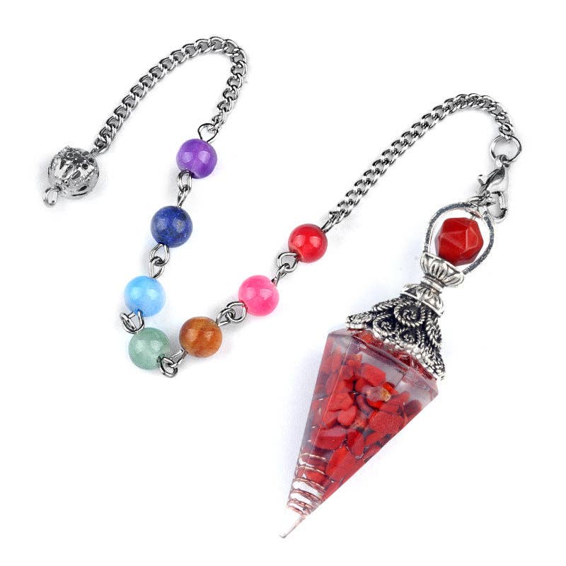 Mio Queena - Wholesale Spiritual Stone/Crystal - Hexagonal Cone Gravel Pendulum with Chakra Chain - CS4