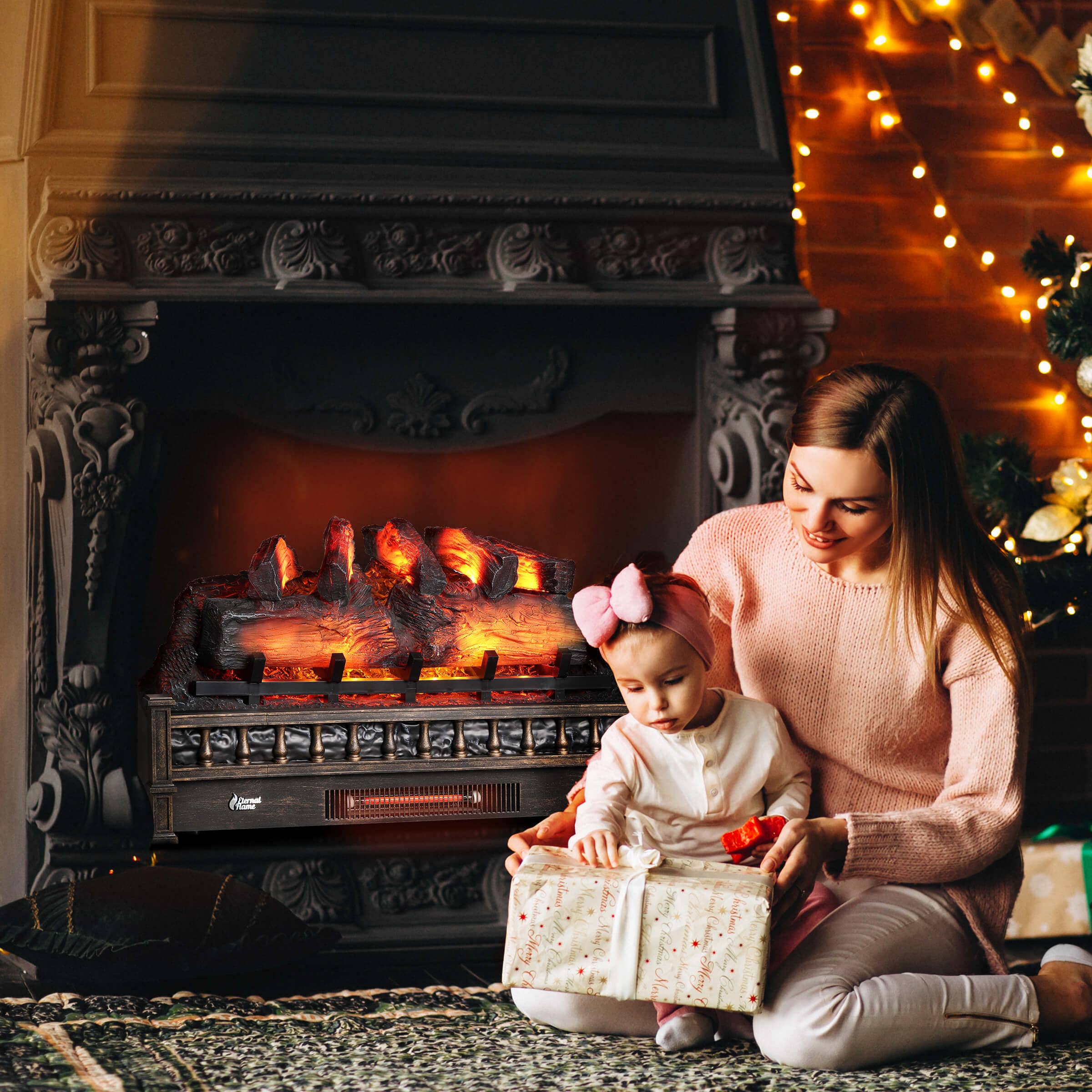 TURBRO - Wholesale Fireplace Screen - Eternal Flame EF30-PB Electric Fireplace Logs11