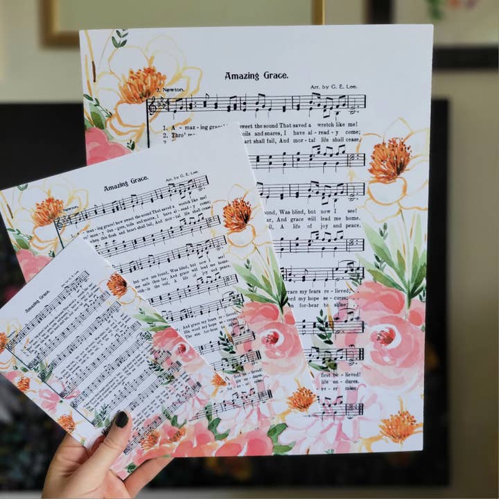 Marydean Draws - Wholesale Art Print - "Amazing Grace" Peonies Watercolor Hymn Art Print1