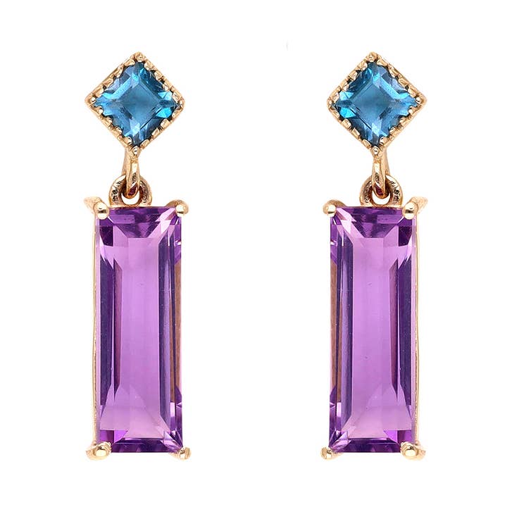 Boucle d'oreille en or jaune 14K avec améthyste RLE24770 pour la vente par Tiramisu