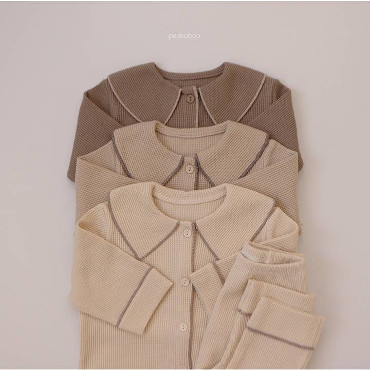 Baby Waffle Knit Long Sleeves Buttoned Top & Pants Pajama for wholesale by peekaboo