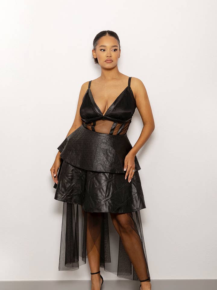 Malene cocktailklänning i ekoläder och tull för wholesale av Maison BOGOMIL