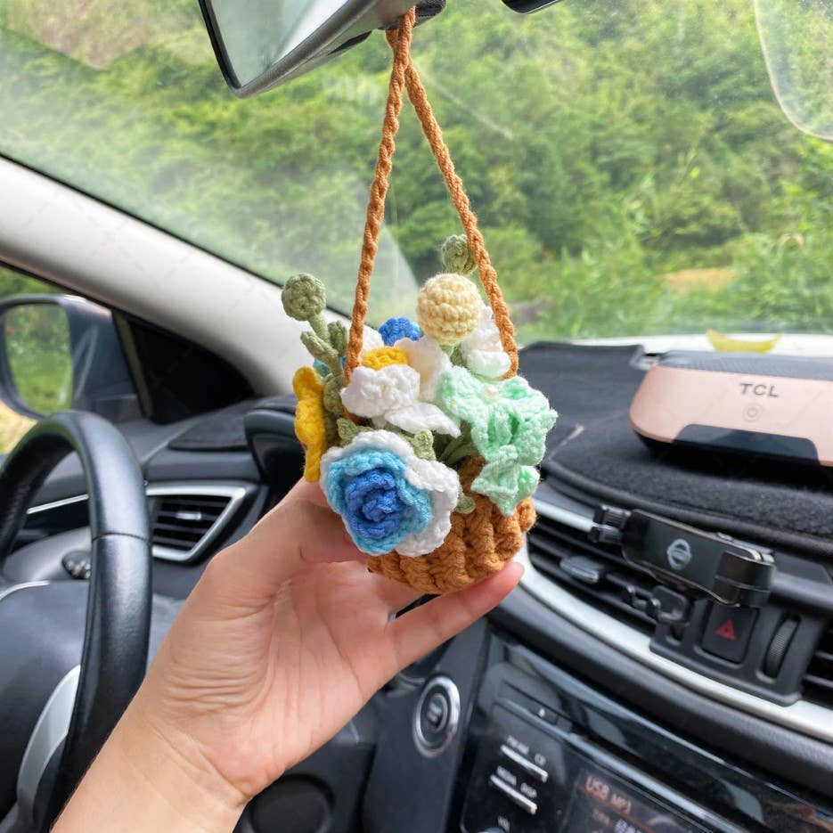 TOMOPOD LLC - Wholesale Car Decorative Charm - Women's - Crochet Flower Pot Car Mirror Hanging Charm, Car Plant Decor1
