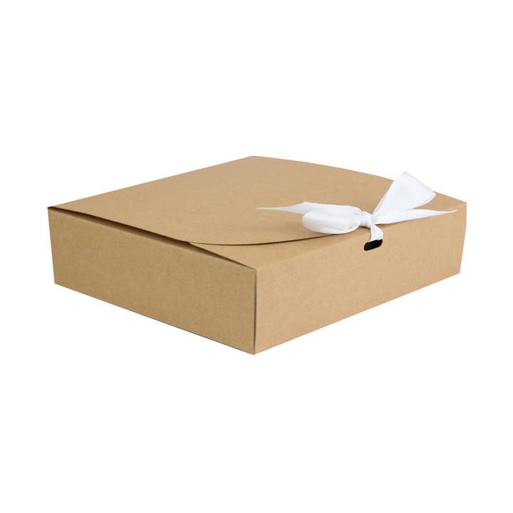 31x25.5x8 cm Pack of 12 Brown Kraft Box with White Ribbon for wholesale by Emartbuy