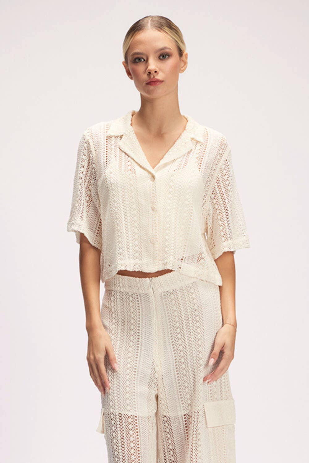 CRÈME Haut court en crochet chic et tendance pour l'été - TI6274FO en vente sur Faire14