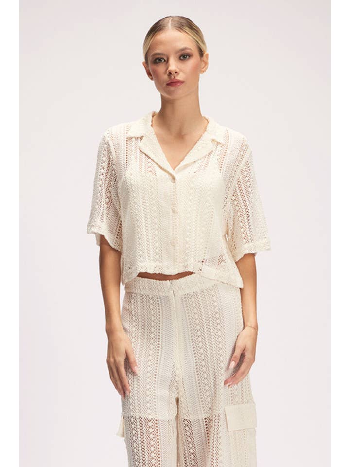 CRÈME Haut court en crochet chic et tendance pour l'été - TI6274FO en vente sur Faire14