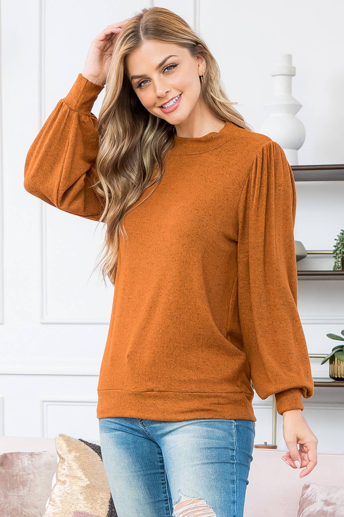 You & Me - Vente Haut en maille – femme - VENTE ! ! ! PPT21143 - HAUT À MANCHES BOUFFANTES À COL ROND - ANTHRACITE49