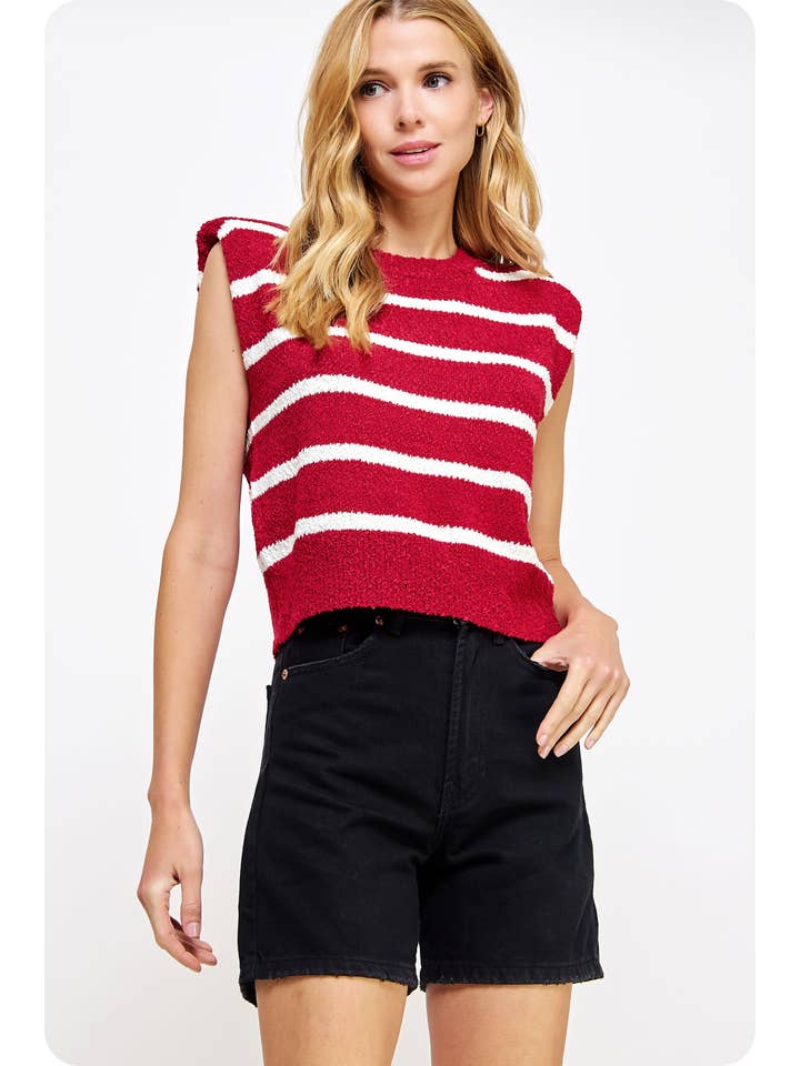 Strut & Bolt - Wholesale Tank Top - Women's - Shoulder Pad Sleeveless Textured Striped Knit Top6