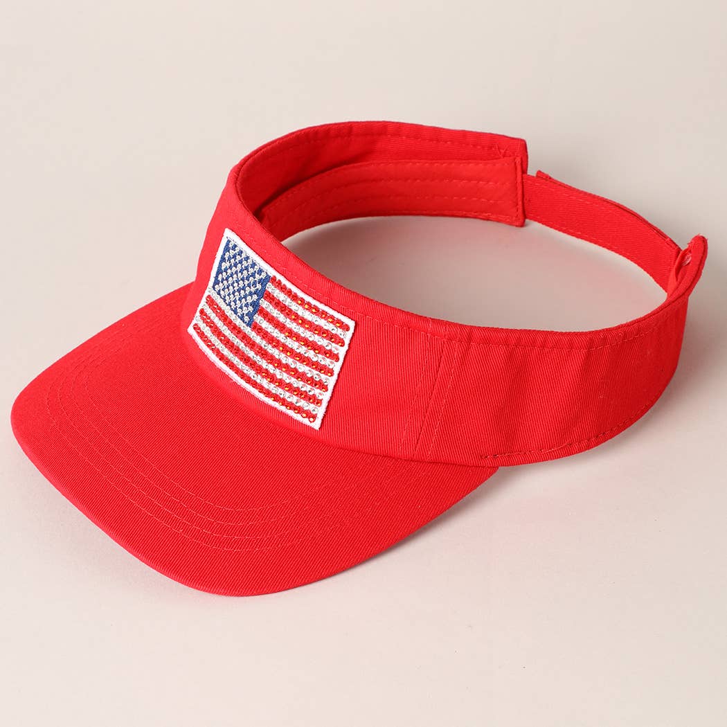Fashion City – wholesale Visor – Women's – Rhinestone American Flag Patch Visor Summer Hat7