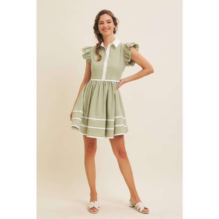 in february - Wholesale Dress - Women's - LINEN BUTTON-DOWN MINI DRESS WITH CONTRAST BINDING27
