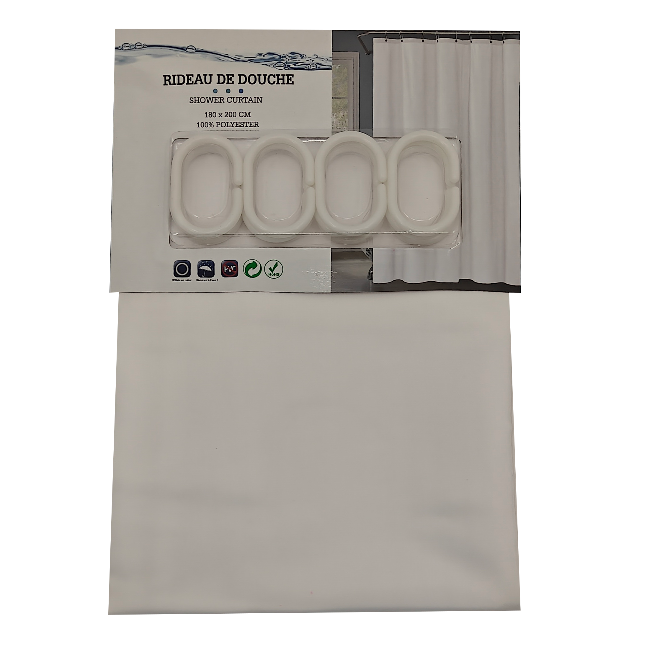 Super Bazaar - Wholesale Shower Curtain - Waterproof Shower Curtain - With 12 Rings - Polyester 5