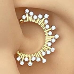 Gold Sunburst Daith Earring (16G | 8mm or 10mm | Surgical Steel | Gold or Silver) for wholesale by Elara Body Jewelry