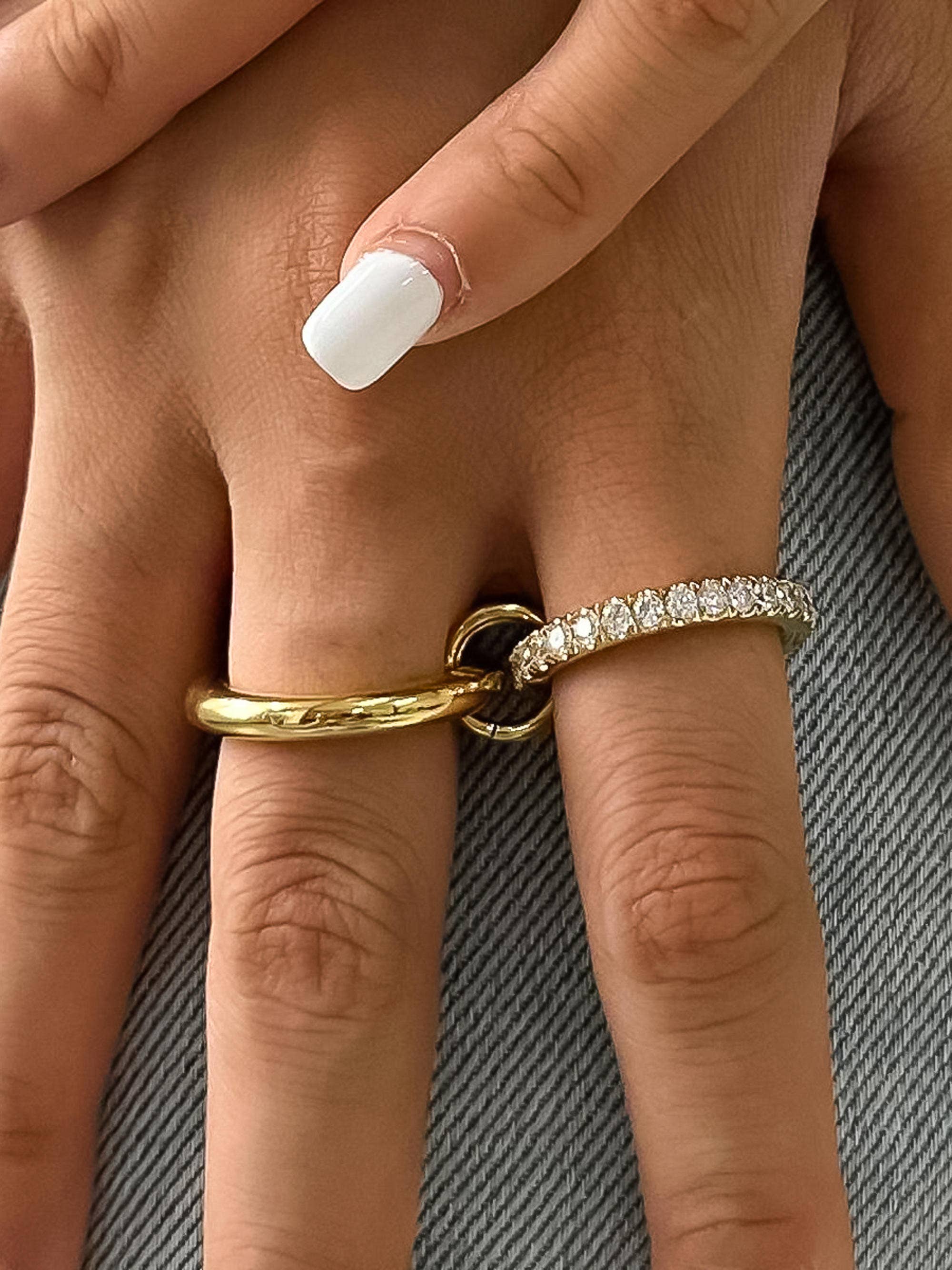 Gult guld Justine 18K guld dubbelring med kubisk zirkonia, oxideringsfri för wholesale på Faire2