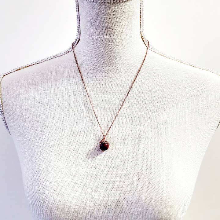 MergingMetals – wholesale Pendant/charm necklace – Acorn Necklace-Red Jasper