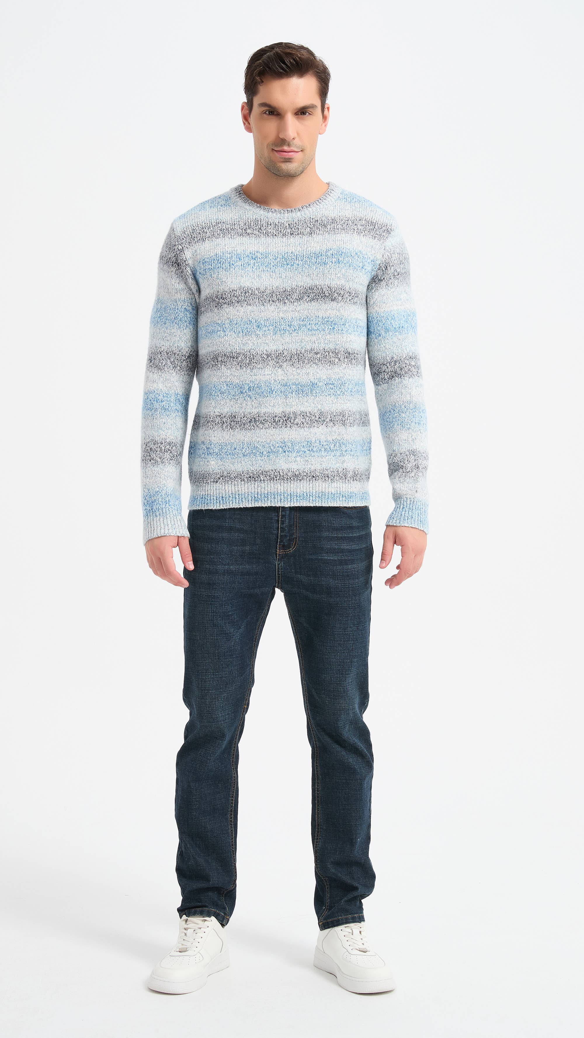 Yves Enzo - Vente Pull en maille – homme - Pull épais col rond dégradé - Bleu2