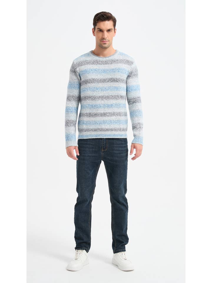 Yves Enzo - Vente Pull en maille – homme - Pull épais col rond dégradé - Bleu2