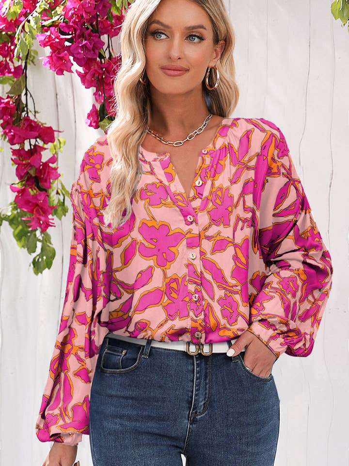 FB Floral Batwing Sleeve Button-Up Shirt for wholesale by FASHION BLVD