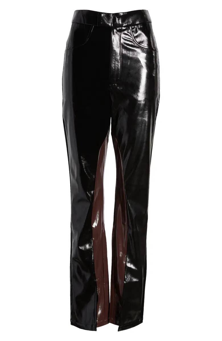 Brown Black Noor High Shine Faux Leather Pants for wholesale on Faire4