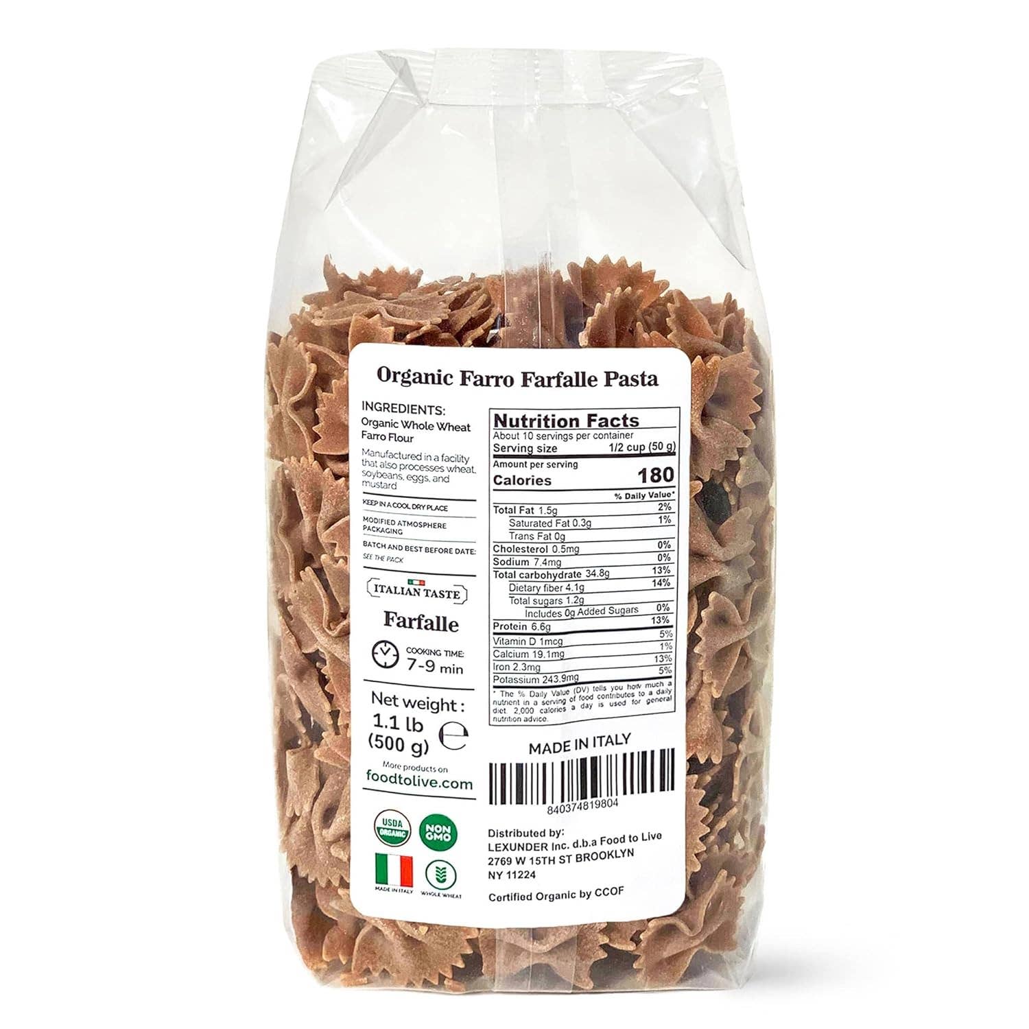Food To Live - Wholesale Pasta - Organic Farro Farfalle Pasta – Italian Whole Wheat, Non-GMO1