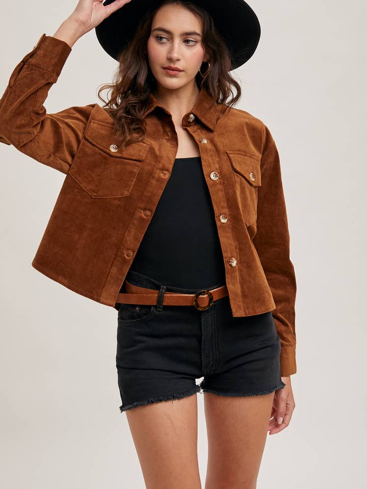Bluivy - Wholesale Jacket - Women's - CORDUROY CROPPED BUTTON DOWN SHIRT JACKET