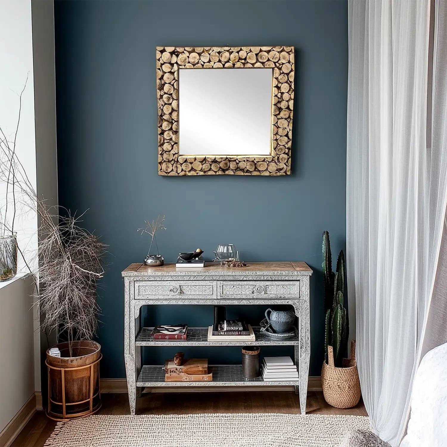 Etnico del Mondo - Wholesale Wall Mirror - Rustic Moroccan Mirror in Natural Handcrafted Wood#15