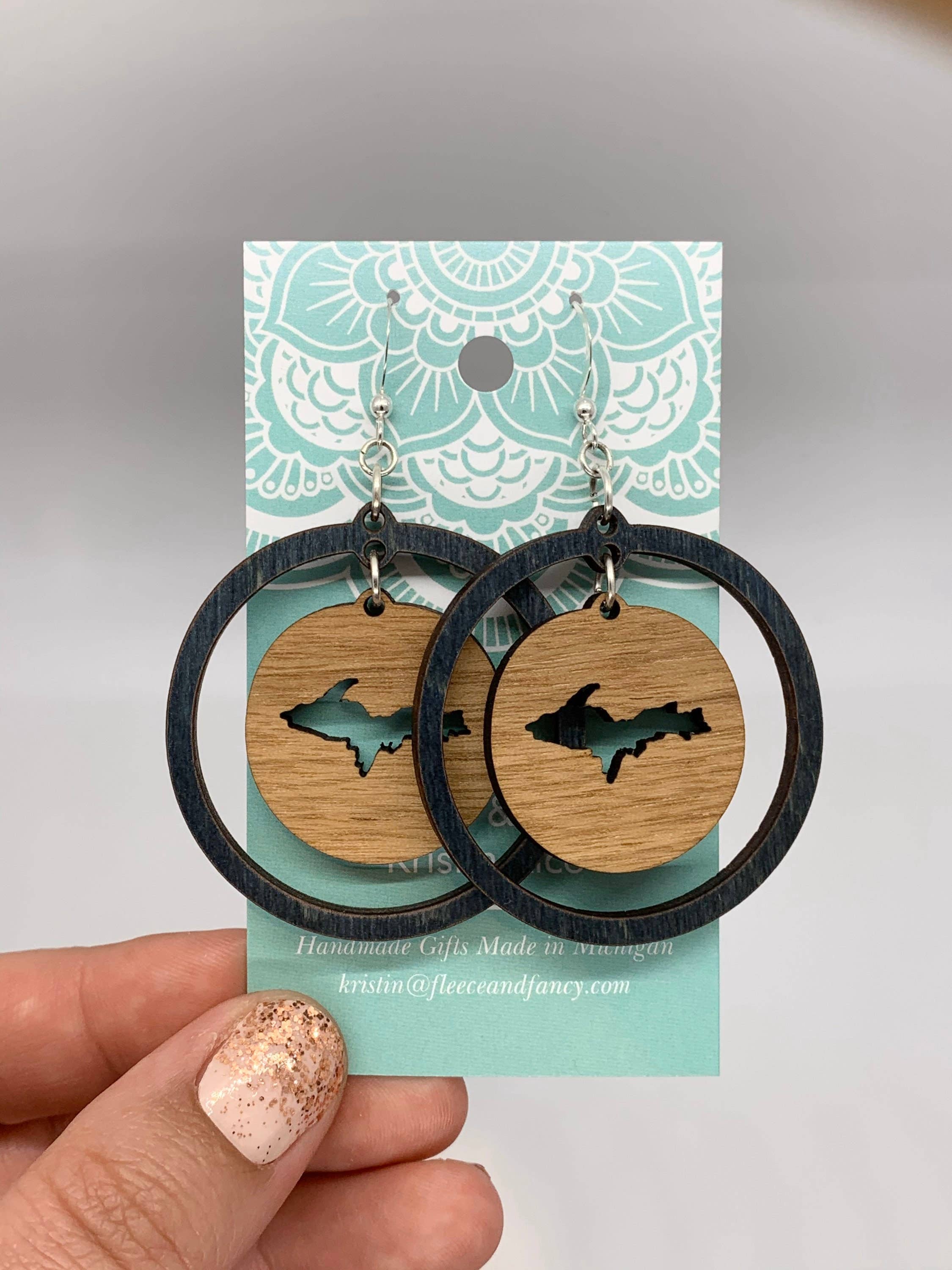 Fleece & Fancy - Wholesale Dangle Earrings - Laser Cut Double Circle U.P. Wood Earrings1