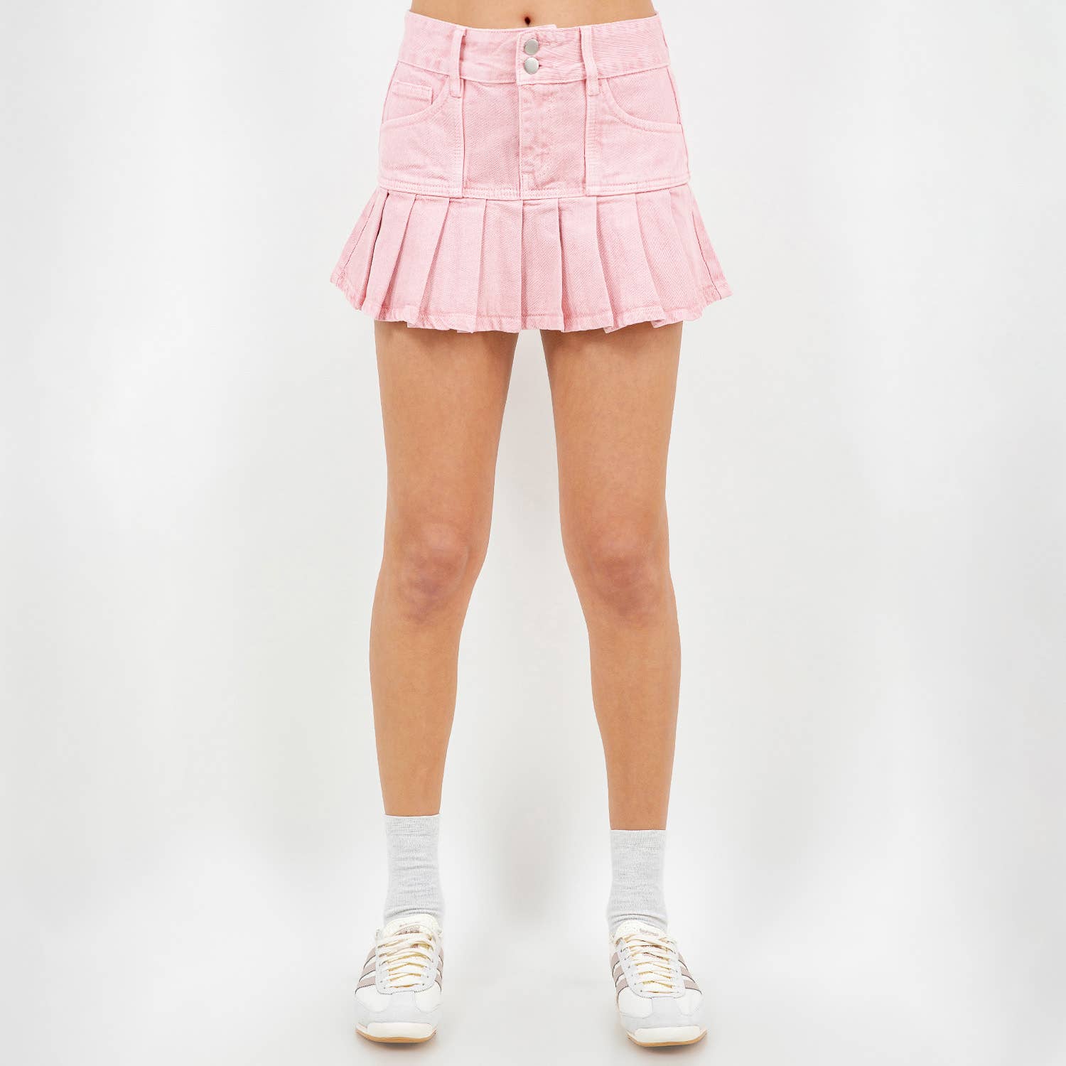 American Bazi - Wholesale Skirt - Women's - DOUBLE BUTTON PLEATED MINI SKIRTS-RSK308107