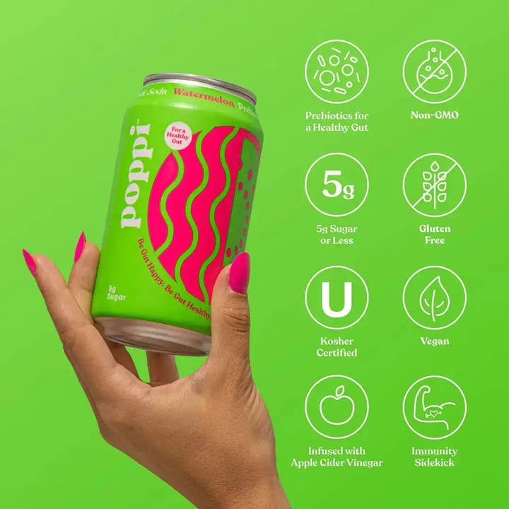 Echo Sales America – wholesale Soda/carbonated drink – POPPI Sparkling Prebiotic Watermelon Soda made with Apple Cider Vinegar, Seltzer Water & Fruit Juice, 12oz (12 Pack)2