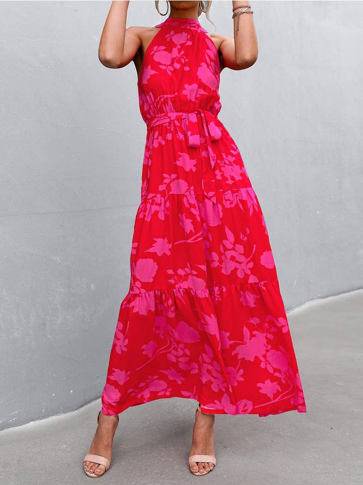 Queen Fashion - Wholesale Jurk - Dames - Halterjurk met bloemenprint en ruches aan de zoom1