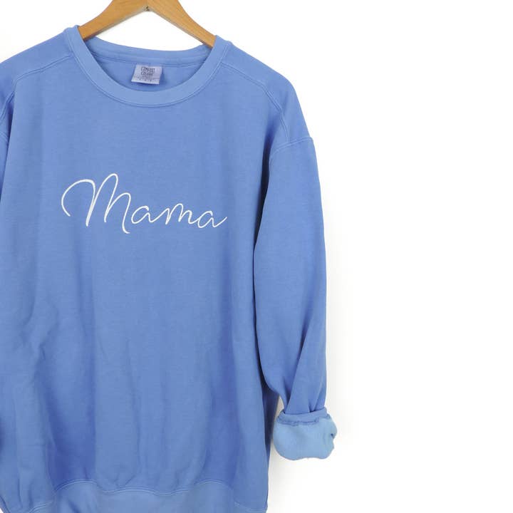 Cursive Mama Comfort Colors Sweatshirt for wholesale by Wild Kard Vintage