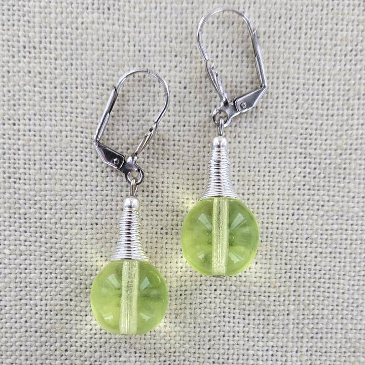 Vaseline Glass Spiral Cap Dangle Earring 2002-SP for wholesale by Sadie Green's Jewelry
