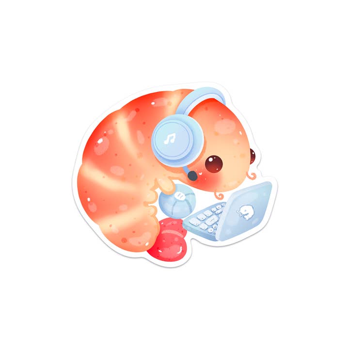Gaming Shrimp Waterproof Vinyl Sticker for wholesale by Meowashi Studio