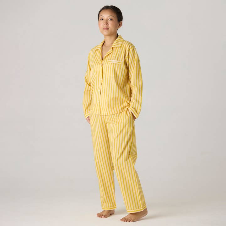 Women Lemon Striped Pima Pajama Set for wholesale by Little West Street