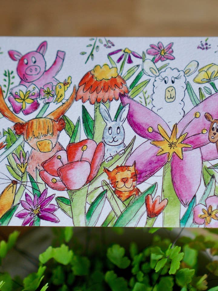 Animal party floral - blank card for wholesale by Bowlt Studios